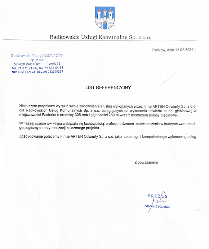 Referencje dla Arten Odwierty studnie głębinowe dolnośląskie